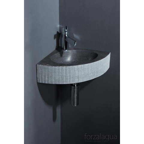 Forzalaqua Turino lave-mains - 30x30x10cm - trou de robinet au centre - pierre bleue ciselé (anthracite) SW67664